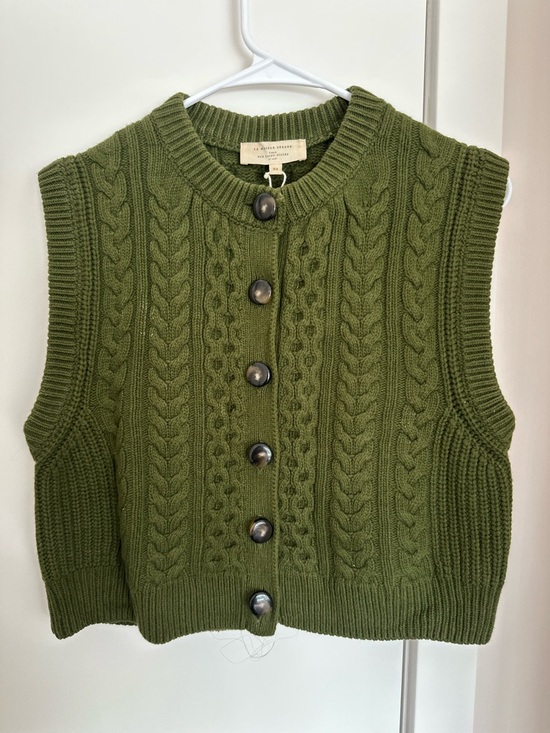 Sezane Tops - Sezane Olive Green Cable Knit Button-Front Sweater Vest